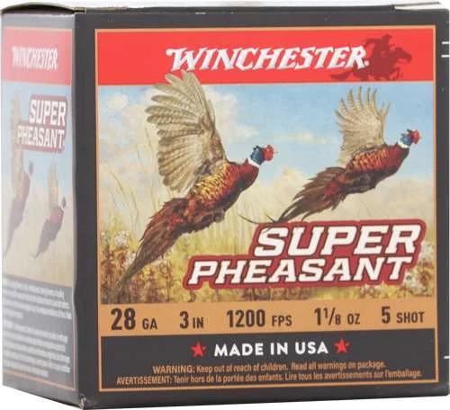WINCHESTER 28 GA 1-1/8" #5 SUPER PHEASANT HV HB 1-1/8 OZ  25 RD/BX 10 BX/CS