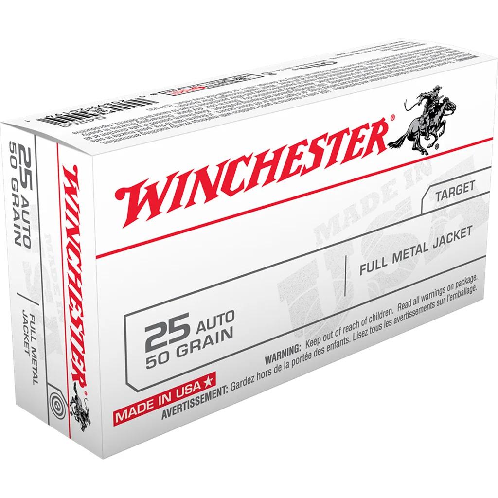 Winchester USA Pistol Ammo 25 ACP 50 gr. FMJ 50 rd.