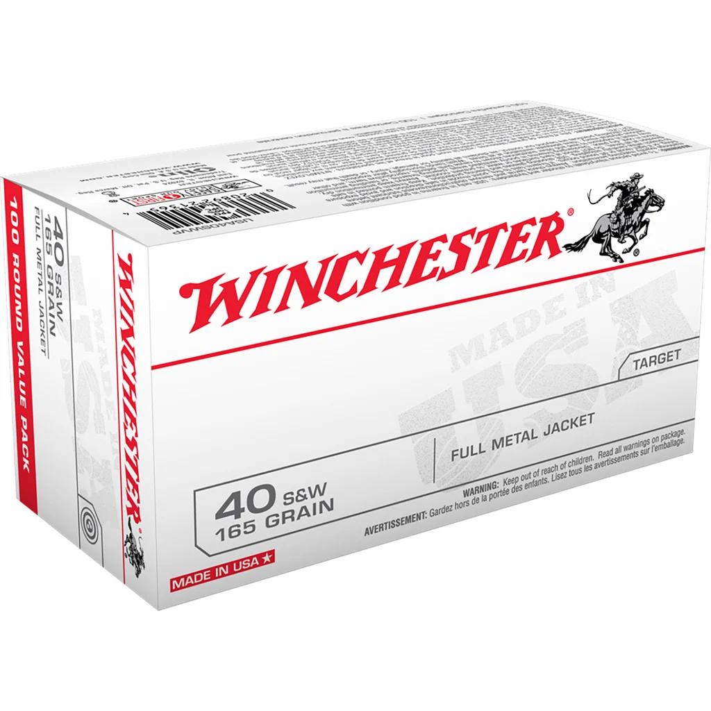 Winchester USA Pistol Ammo 40 S&W 165 gr. FMJ 100 rd.