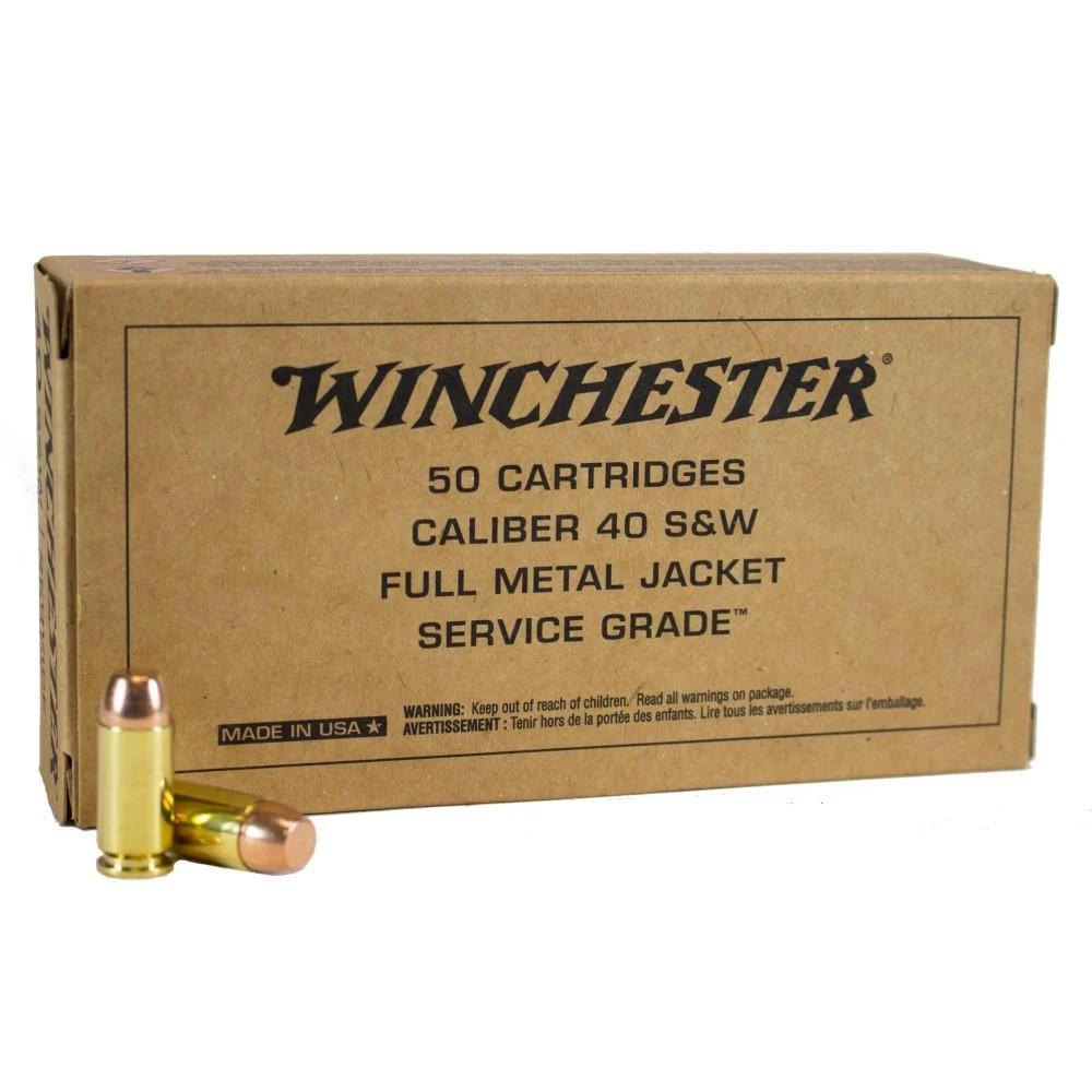 Winchester Service Grade 40 S&W 165 gr. FMJ-FN 1060 fps 50/ct