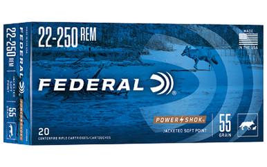 FEDERAL PWRSHK 22-250REM 55GR SP 20/200