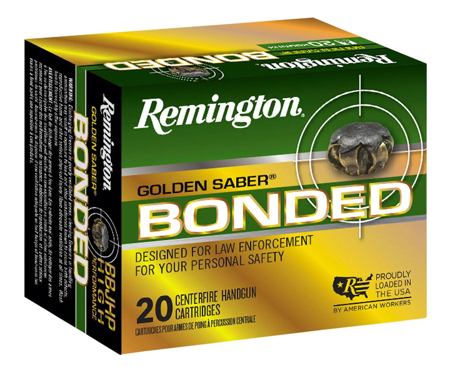 Remington Ammunition 29363 Golden Saber Bonded  40S&W 165gr Bonded Brass Jacketed Hollow Point 20 Per Box/25 Case