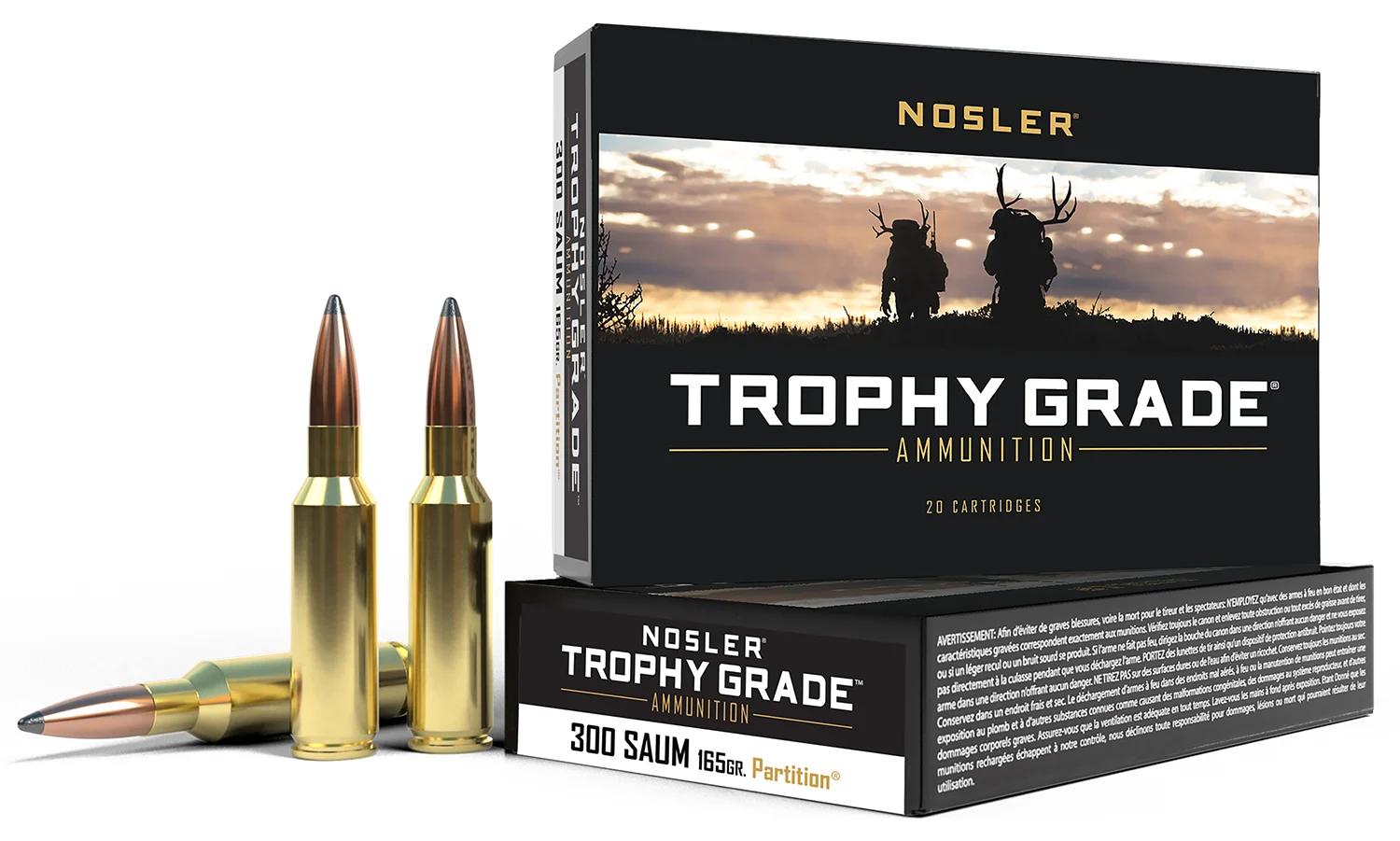 Nosler 60061 Trophy Grade  300RemSAUM 165gr Nosler Spitzer Partition 20 Per Box/10 Case