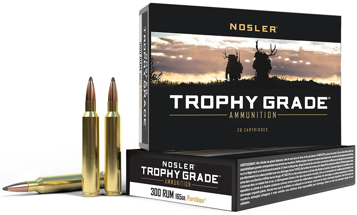Nosler 60064 Trophy Grade  300RUM 165gr Nosler Spitzer Partition 20 Per Box/10 Case