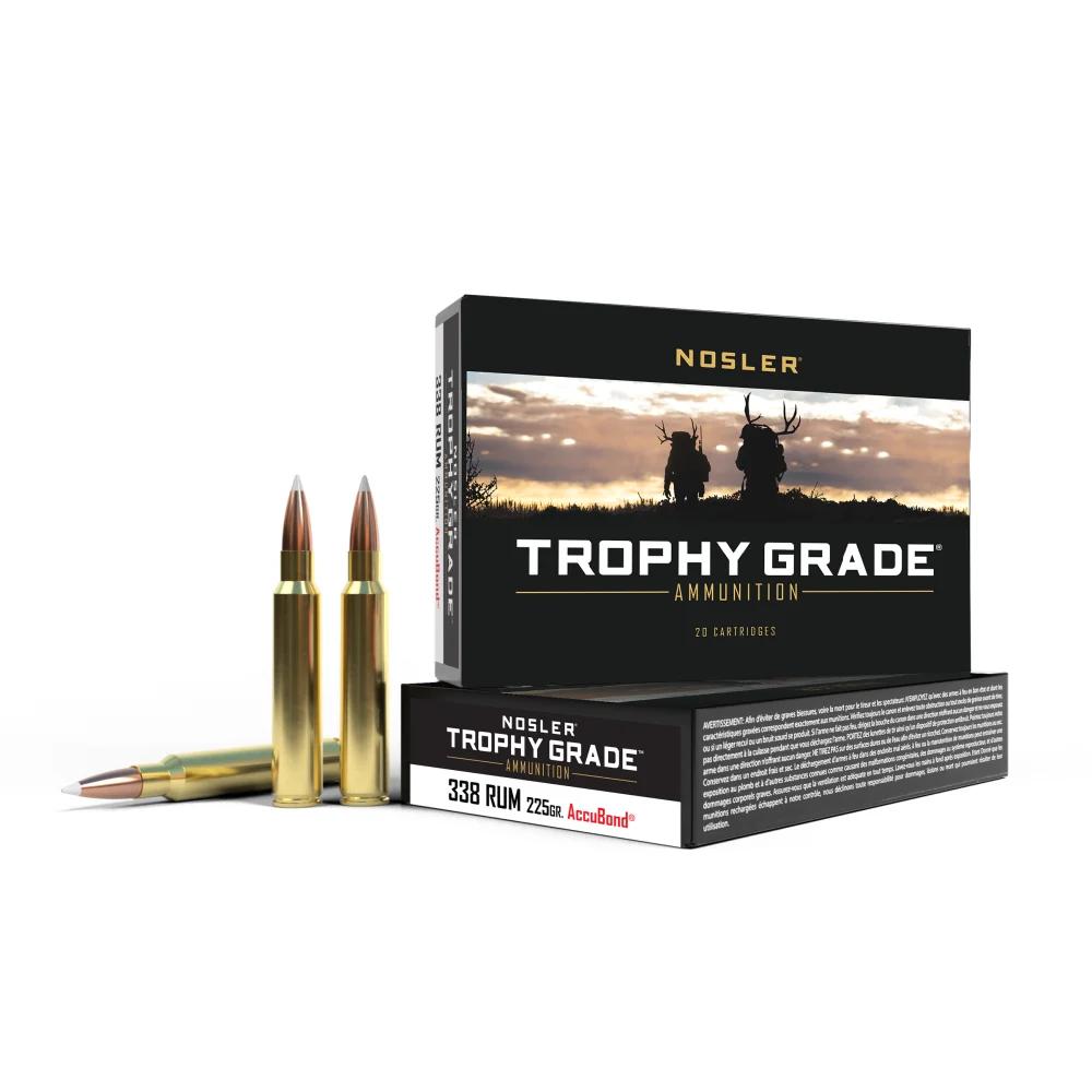 Nosler Trophy Grade Rifle Ammunition .338 RUM 225 gr AB 2975 fps - 20/box