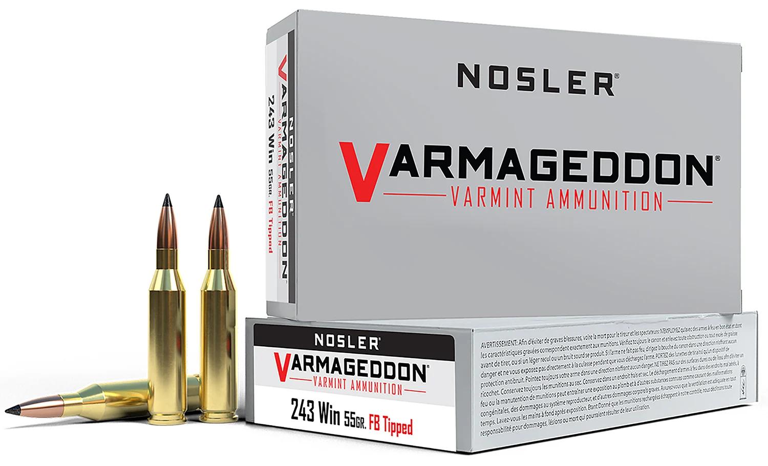 Nosler 65165 Varmageddon  243Win 55gr Flat Base Tipped 20 Per Box/10 Case