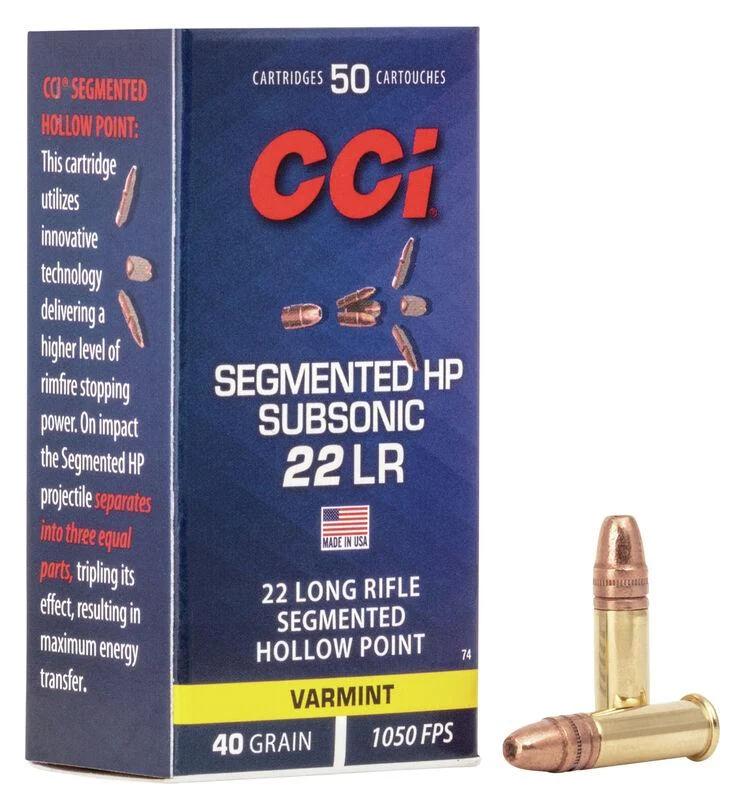 CCI Segmented HP Subsonic Rimfire Ammunition .22 LR 40 gr 1050 fps 50/ct