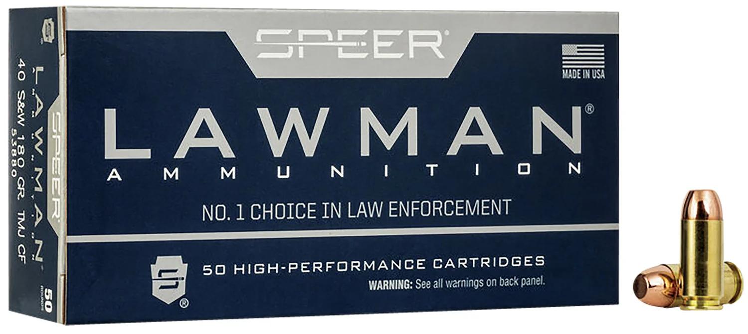 Speer 53880 Lawman Training Clean-Fire 40S&W 180gr Total Metal Jacket Round Nose 50 Per Box/20 Case