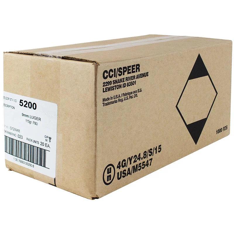 CCI Blazer Brass Handgun Ammunition 9mm Luger 115 gr. FMJ 1145 fps 1000/ct Case (20-50ct Boxes)