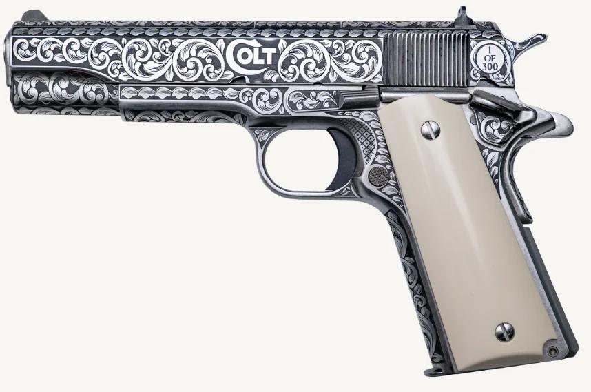COLT GOVERNMENT 1911 SILVERADO 45ACP PISTOL FULL ENGRAVED/IVORY GRIP 7RD MAGAZINE 1-300 UNITS