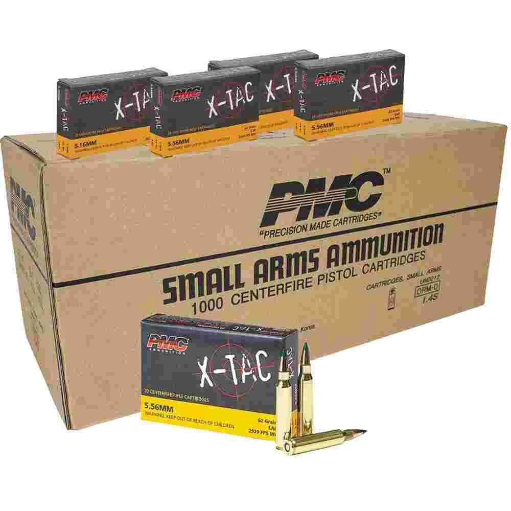 PMC X-Tac Green Tip Rifle Ammunition 5.56 NATO 62 gr FMJ 2920 fps 1000/ct Case (50-20/ct Boxes)