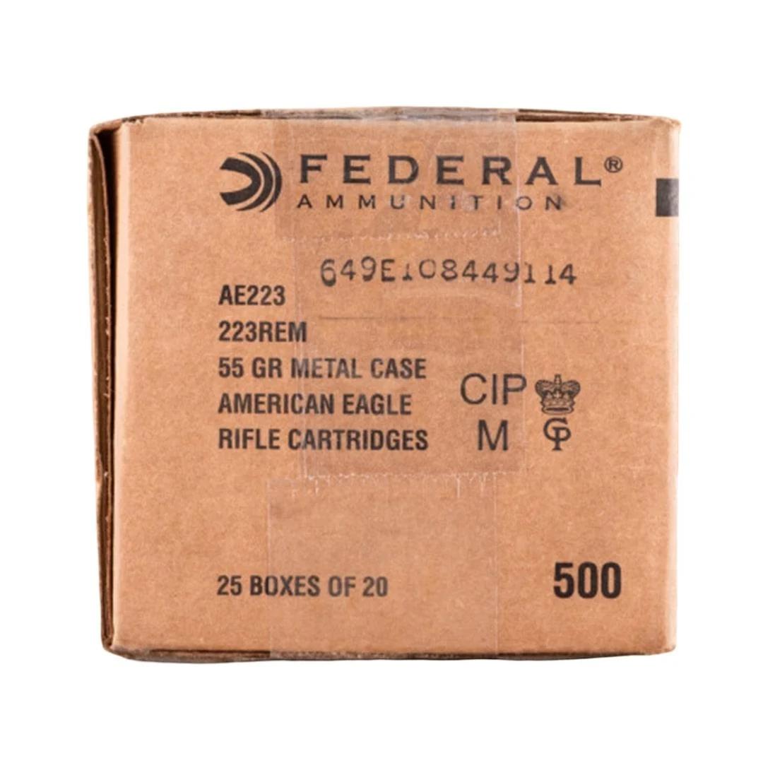 Federal Ammo American Eagle Rifle Ammunition .223 Rem 55 gr FMJ 3240 fps 500/rd Case