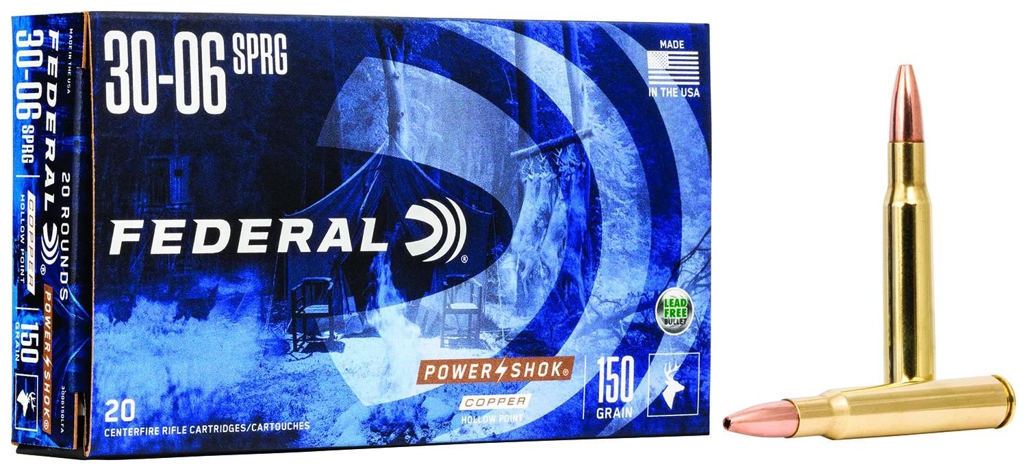 Federal 3006150LFA Power-Shok  30-06Springfield 150gr Copper Hollow Point 20 Per Box/10 Case