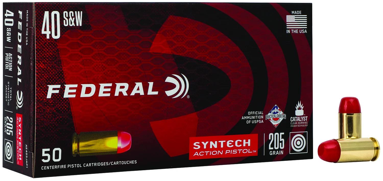 Federal AE40SJAP1 American Eagle Syntech Action Pistol  40S&W 205gr Total Syntech Jacket Flat Nose 50 Per Box/10 Case