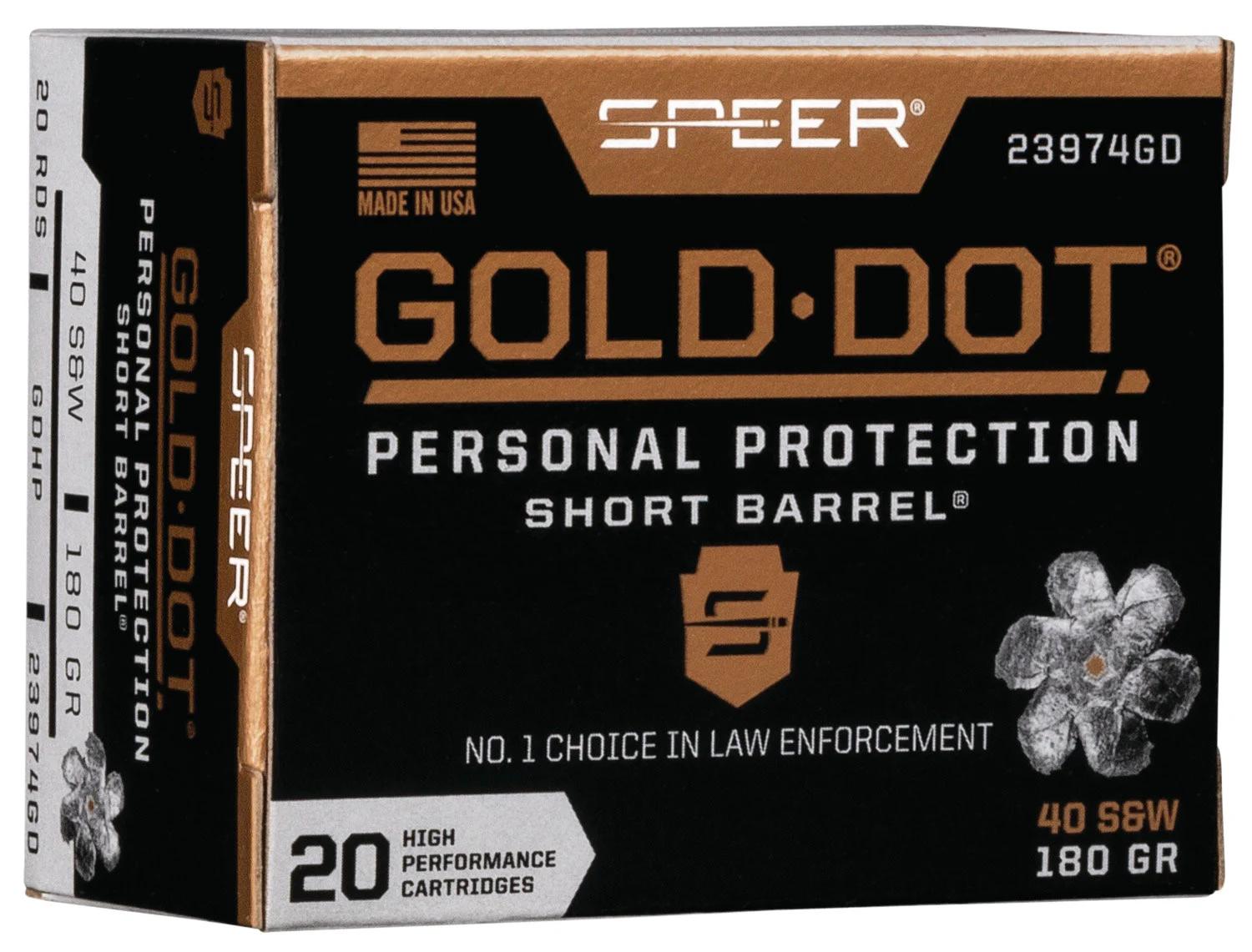 Speer 23974GD Gold Dot Personal Protection Short Barrel 40S&W 180gr Hollow Point 20 Per Box/10 Case