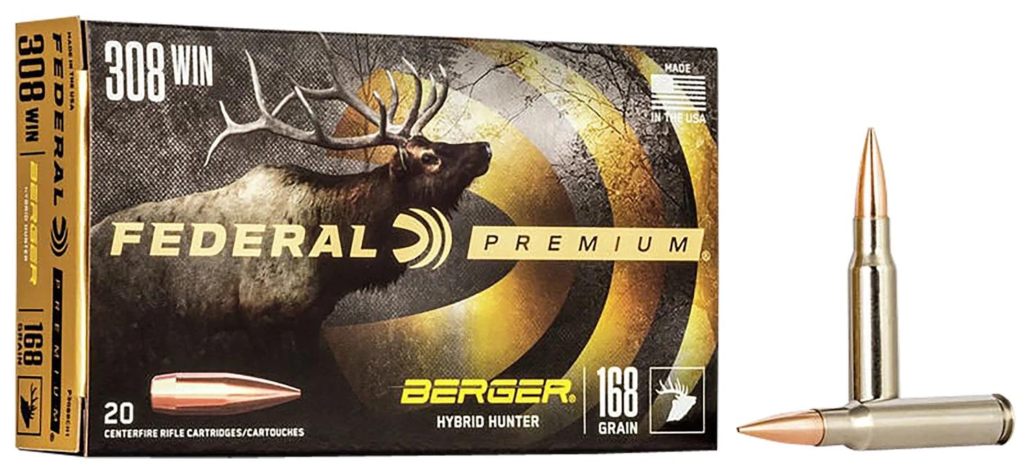 Federal P308BCH1 Premium  308Win 168gr Berger Hybrid Hunter 20 Per Box/10 Case