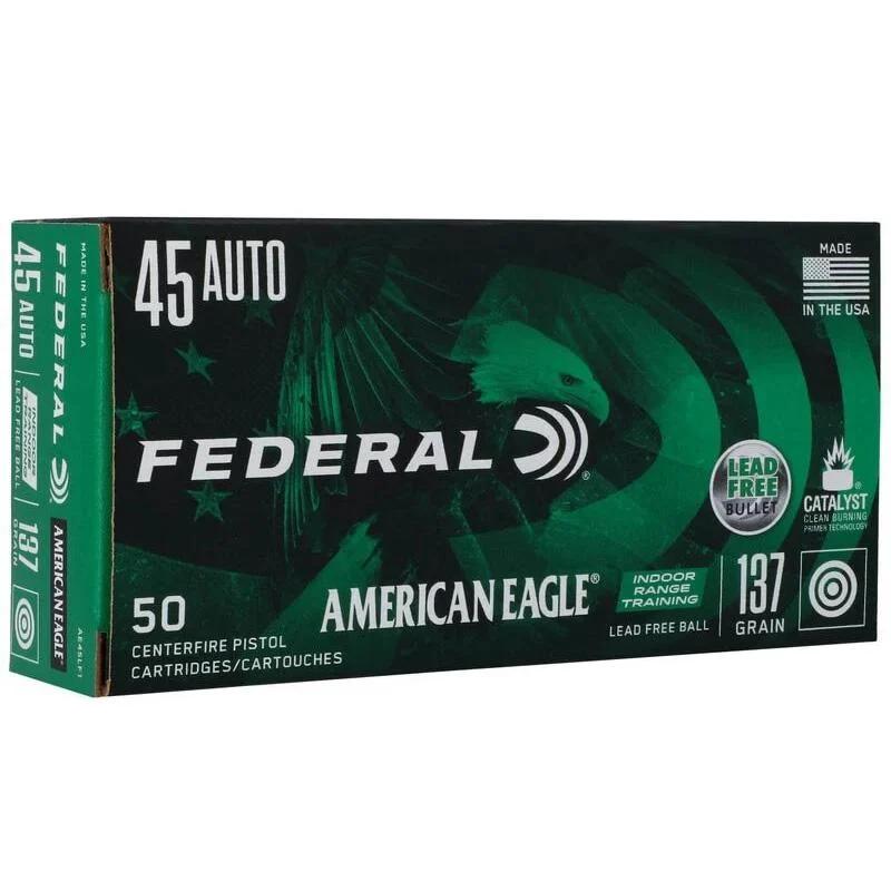 Federal American Eagle IRT Lead Free Handgun Ammunition .45 ACP 137gr FMJ 1200 fps 50/ct