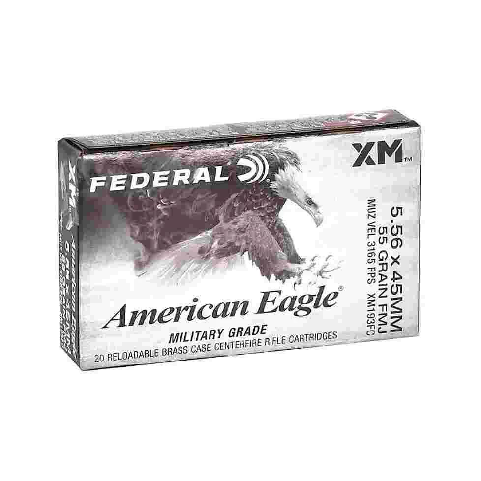 Federal American Eagle Rifle Ammunition 5.56mm 55gr FMJ 3165 fps 20/ct
