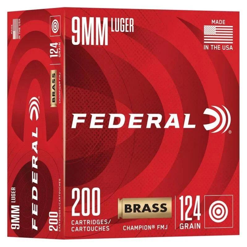 Federal Champion Handgun Ammunition 9mm Luger 124gr FMJ 1090 fps 200/ct