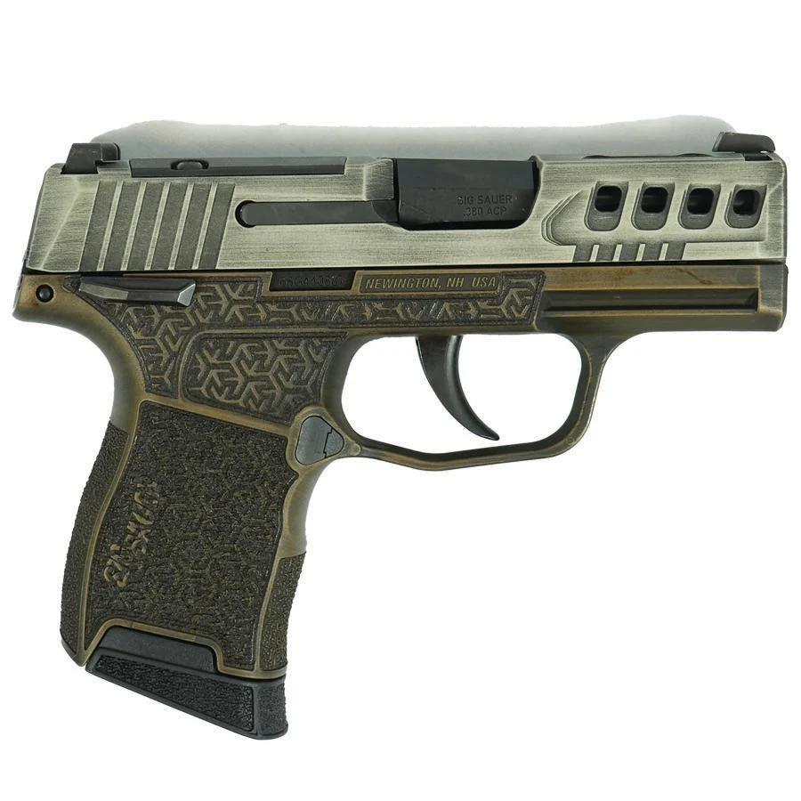 Sig Sauer Distressed Gray Slide/Brown Octagon Grip P365-380 Handgun 380 Auto 10rd Magazine 3.1" Barrel Black Manual Safety