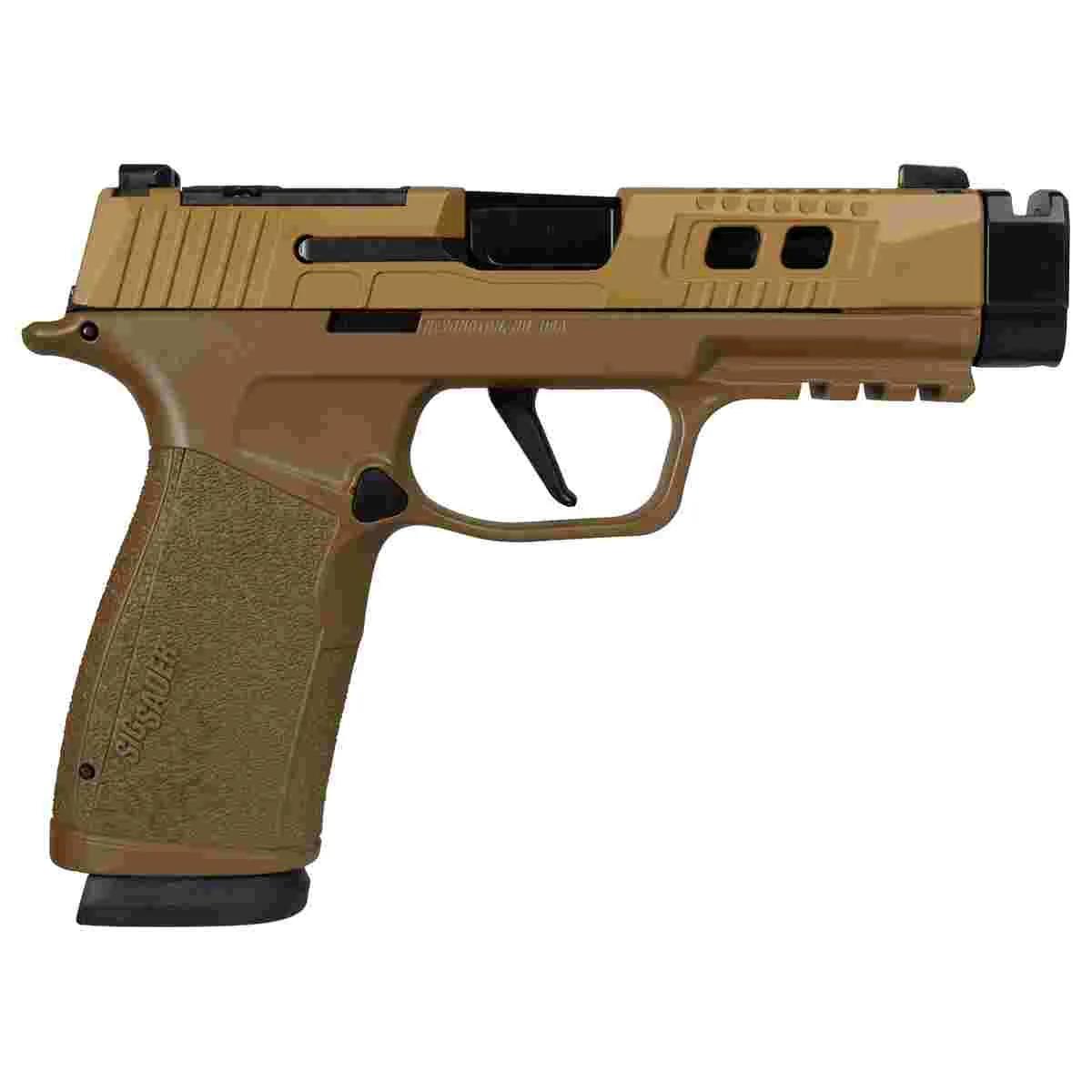 Sig Sauer P365 Two-Tone Brown/Black XMACRO TACOPS Handgun 9mm Luger 17rd Magazines(4) 4.2" Compensated Barrel