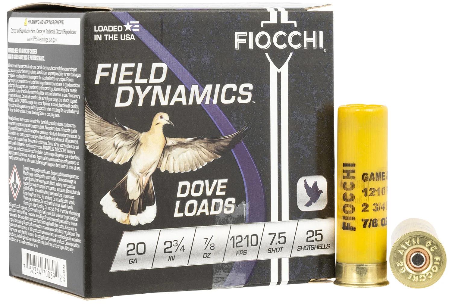 Fiocchi 20GT75 Field Dynamics Dove & Quail 20Gauge 2.75" 7/8oz 7.5Shot 25 Per Box/10 Case