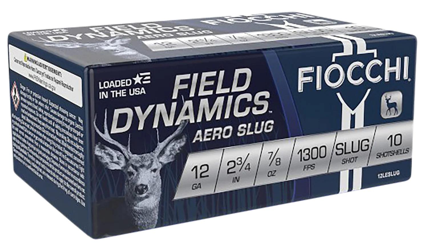 Fiocchi 12LESLUG Field Dynamics Aero 12Gauge 2.75" 7/8oz RifledSlug Shot 10 Per Box/25 Case