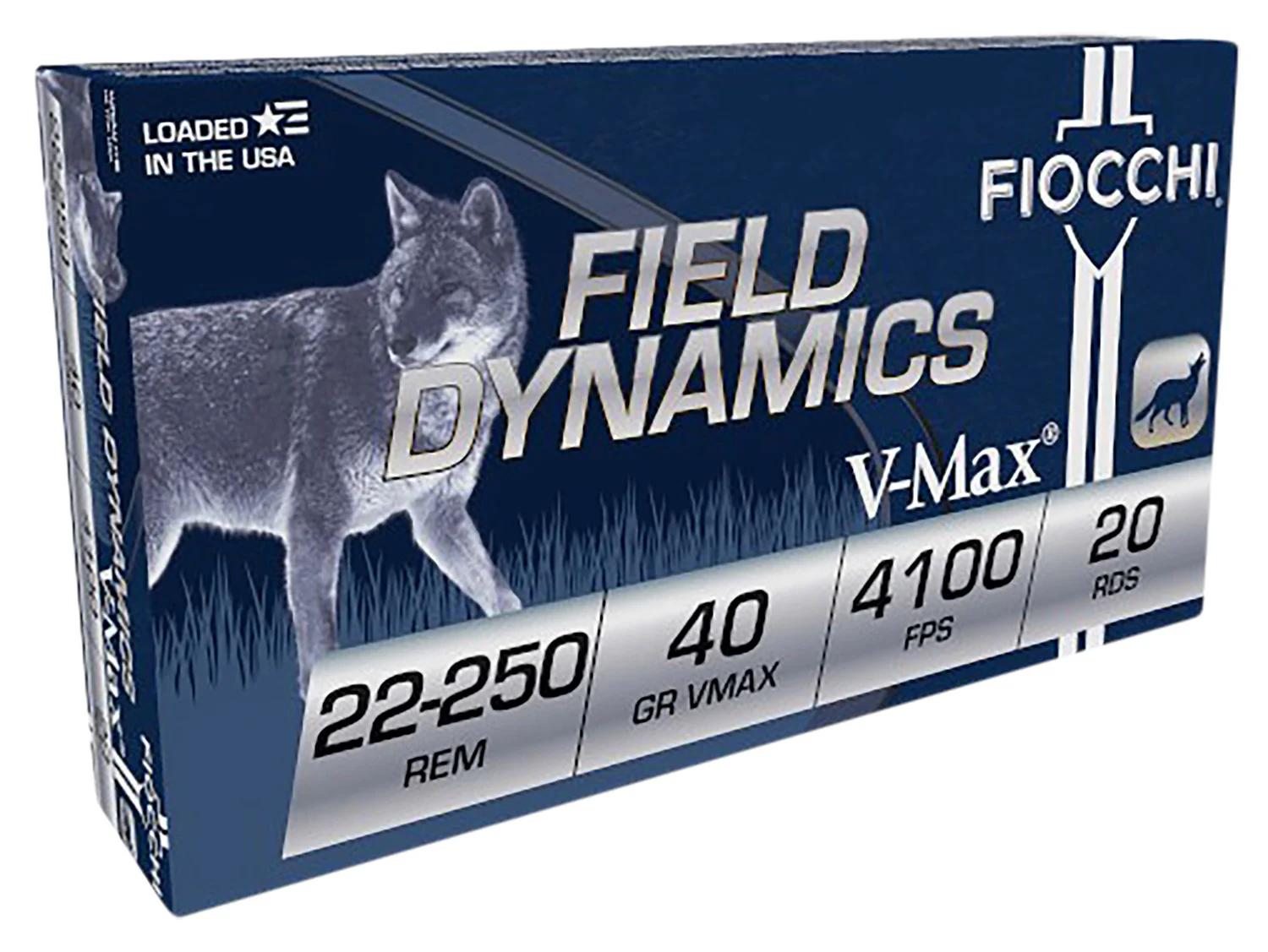 Fiocchi 22250HVB Field Dynamics  22-250Rem 40gr Hornady V Max 20 Per Box/10 Case