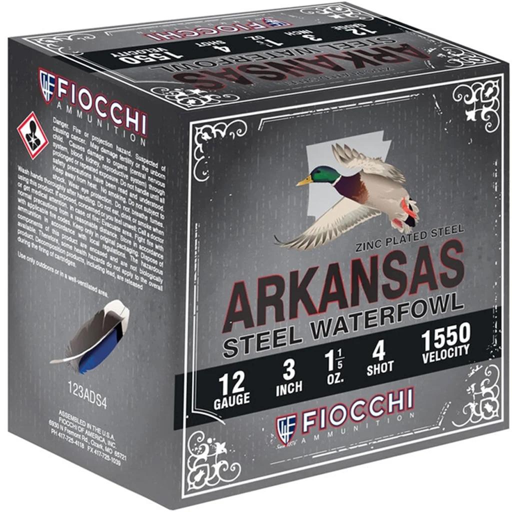 Fiocchi Arkansas Steel Shotgun Ammo 12 ga. 3 in. 1 1/5 oz. 1550 FPS 4 Shot 100 rd.