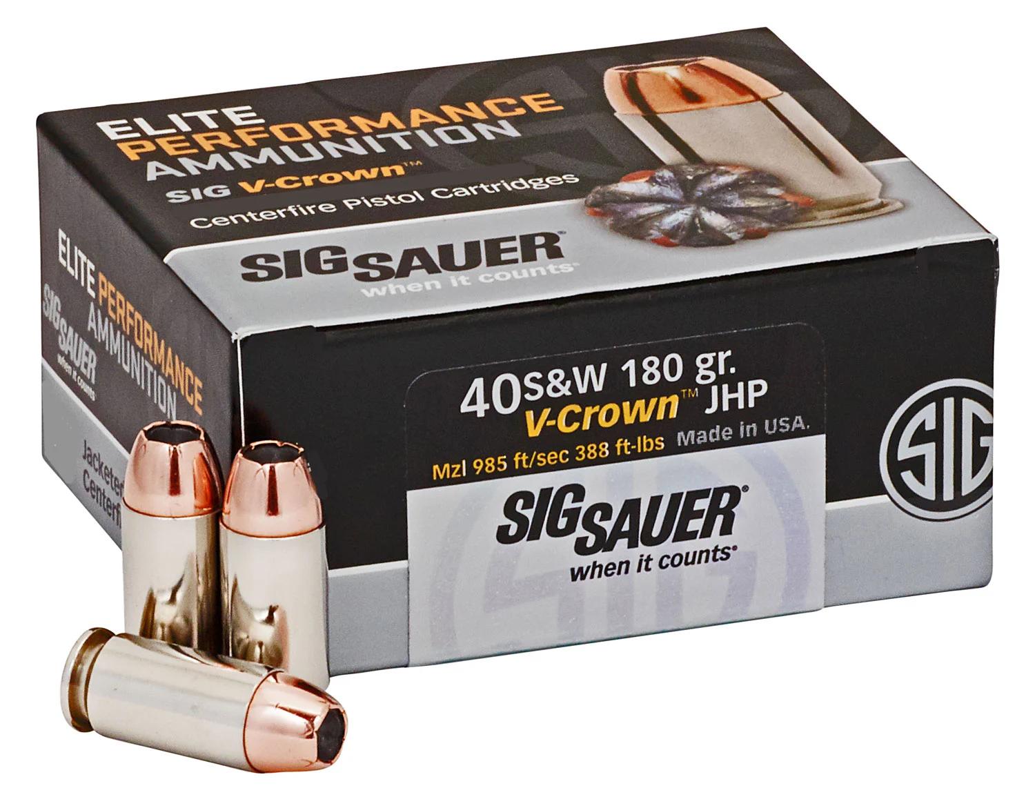 Sig Sauer E40SW250 Elite Performance  40S&W 180gr V-Crown Jacketed Hollow Point 50 Per Box/10 Case