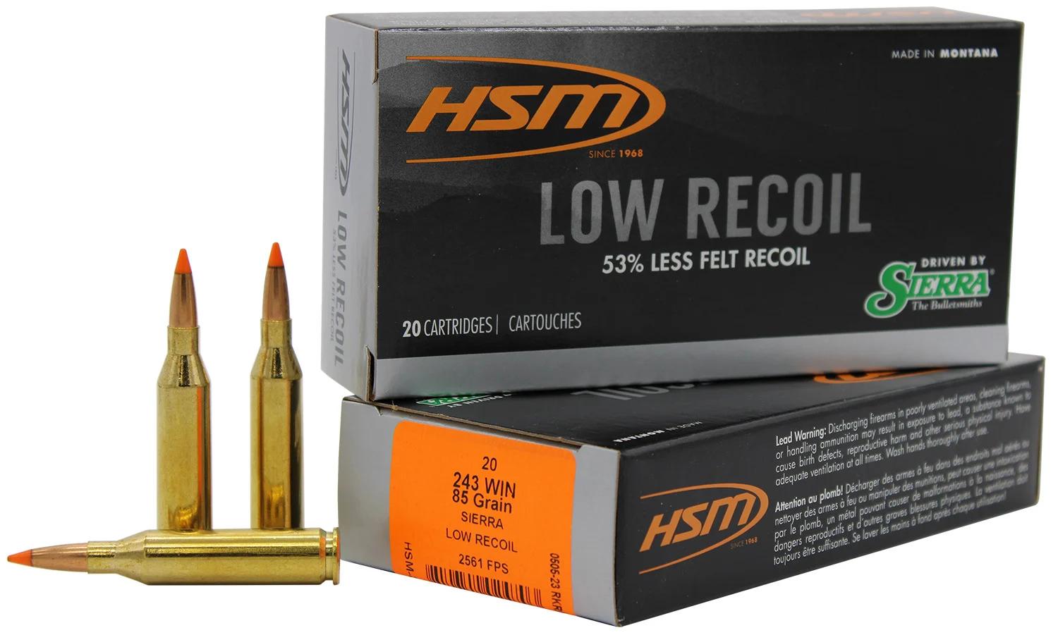 HSM 24318N Low Recoil  243 Win 85 gr Orange Polymer Tip 20 Per Box/ 25 Case