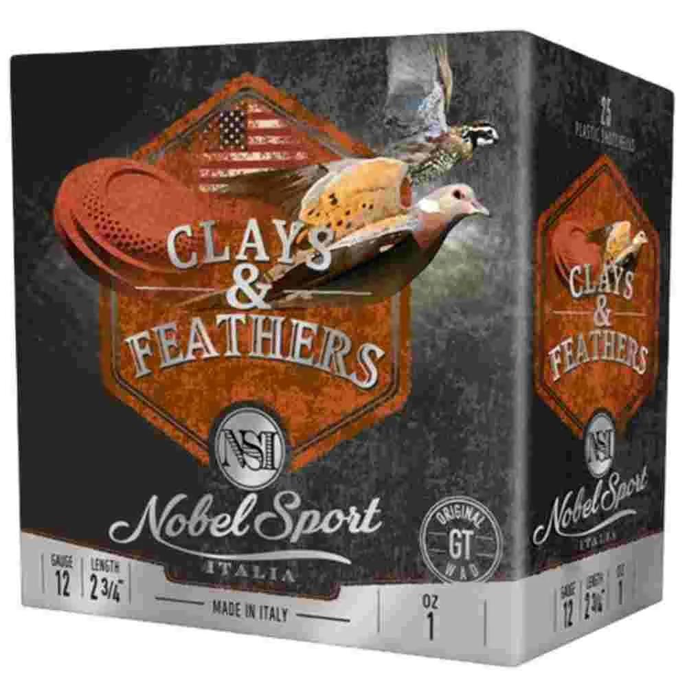 Nobel Sport Clays & Feathers Shotshells 12ga 2-3/4" 1oz 1300 fps #7.5 250/rd Case (10-25/ct Boxes)