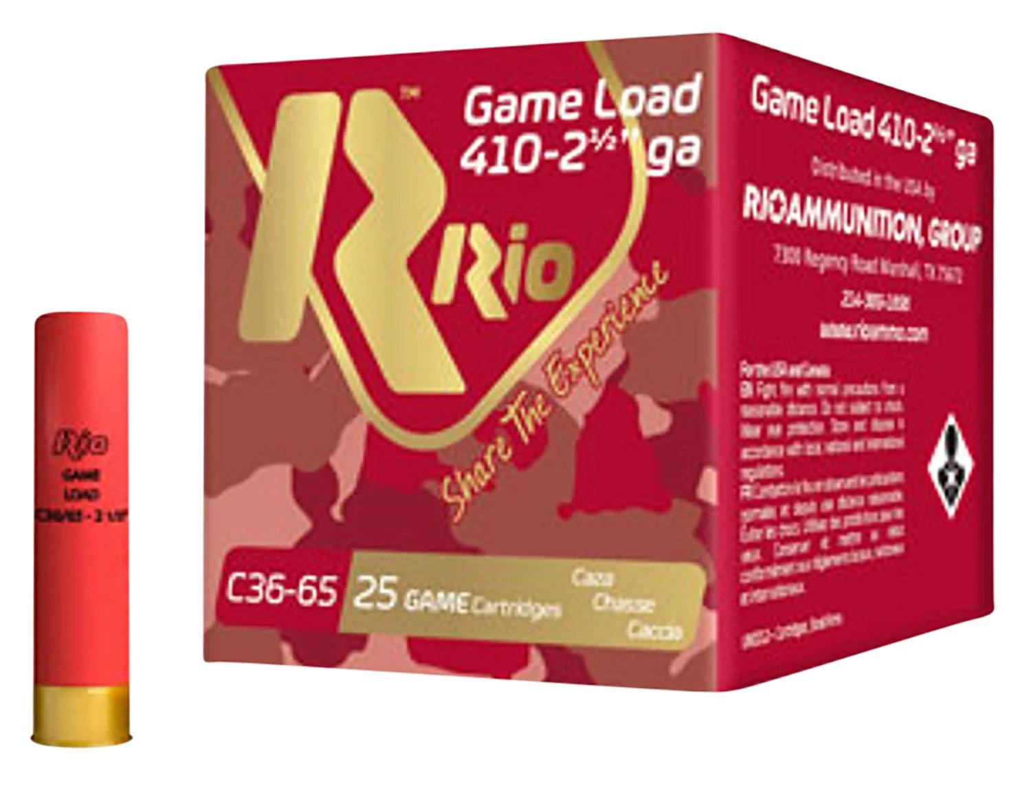 Rio Ammunition RC368 Game Load Heavy Field 410Gauge 2.50" 1/2oz 8Shot 25 Per Box/10 Case