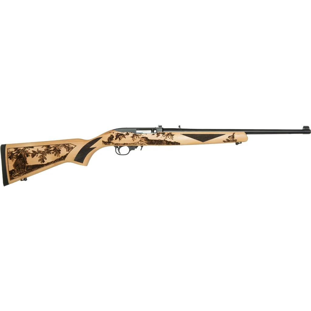 Ruger 10/22 Small Game Rifle 22 lr 18.5. Blue/Hardwood Laser Engraved 10 rd.