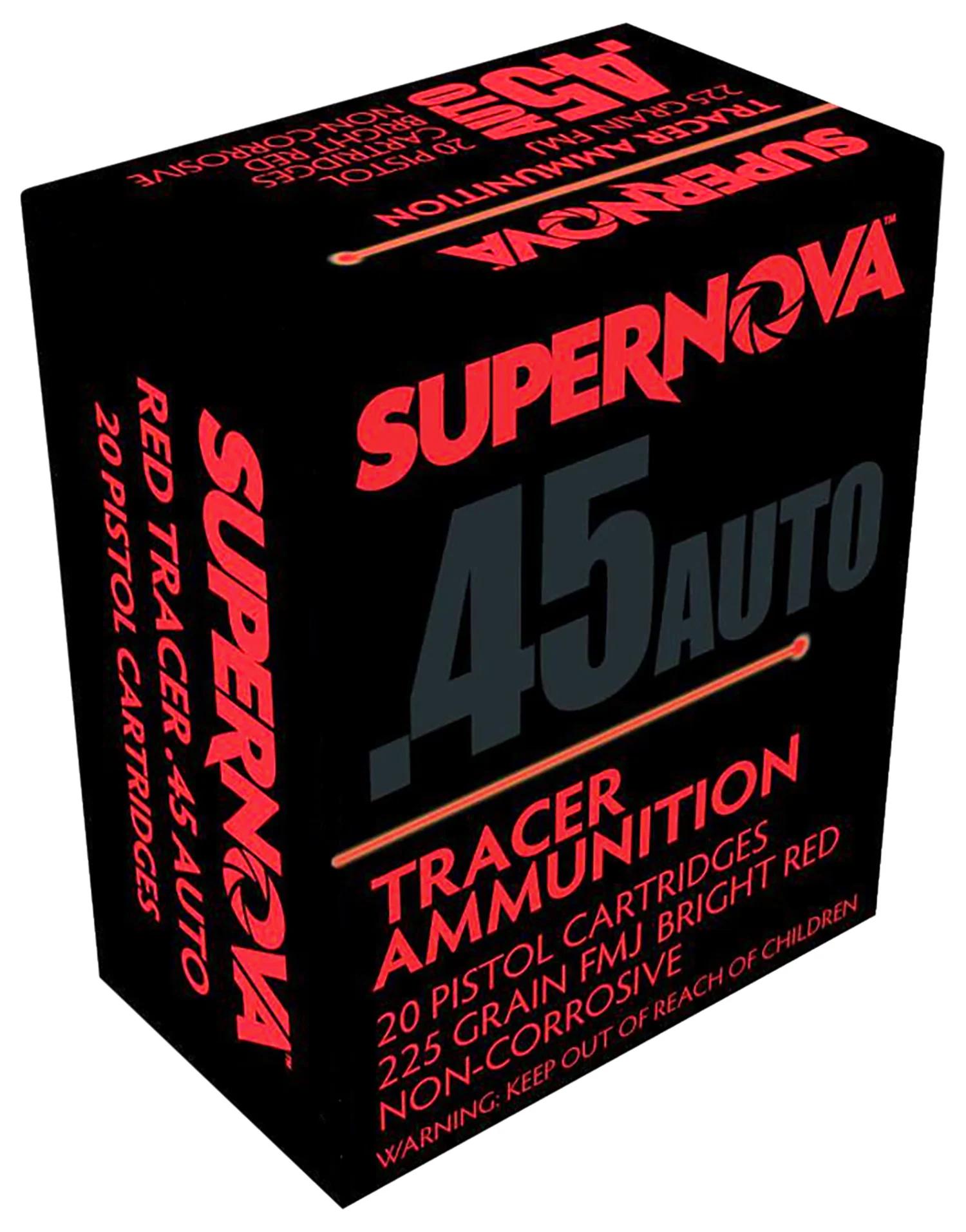 Supernova PMSN45ACR Red Tracer Non Corrosive 45 ACP 225 gr Full Metal Jacket 20 Per Box/ 50 Cs