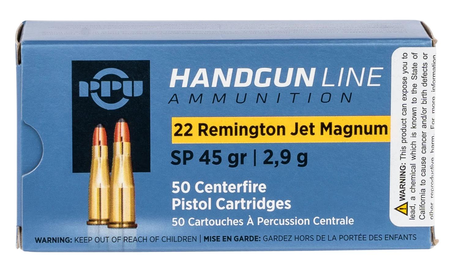 PPU PPH22RJ Handgun  22RemJetMag 45gr Soft Point 50 Per Box/10 Case