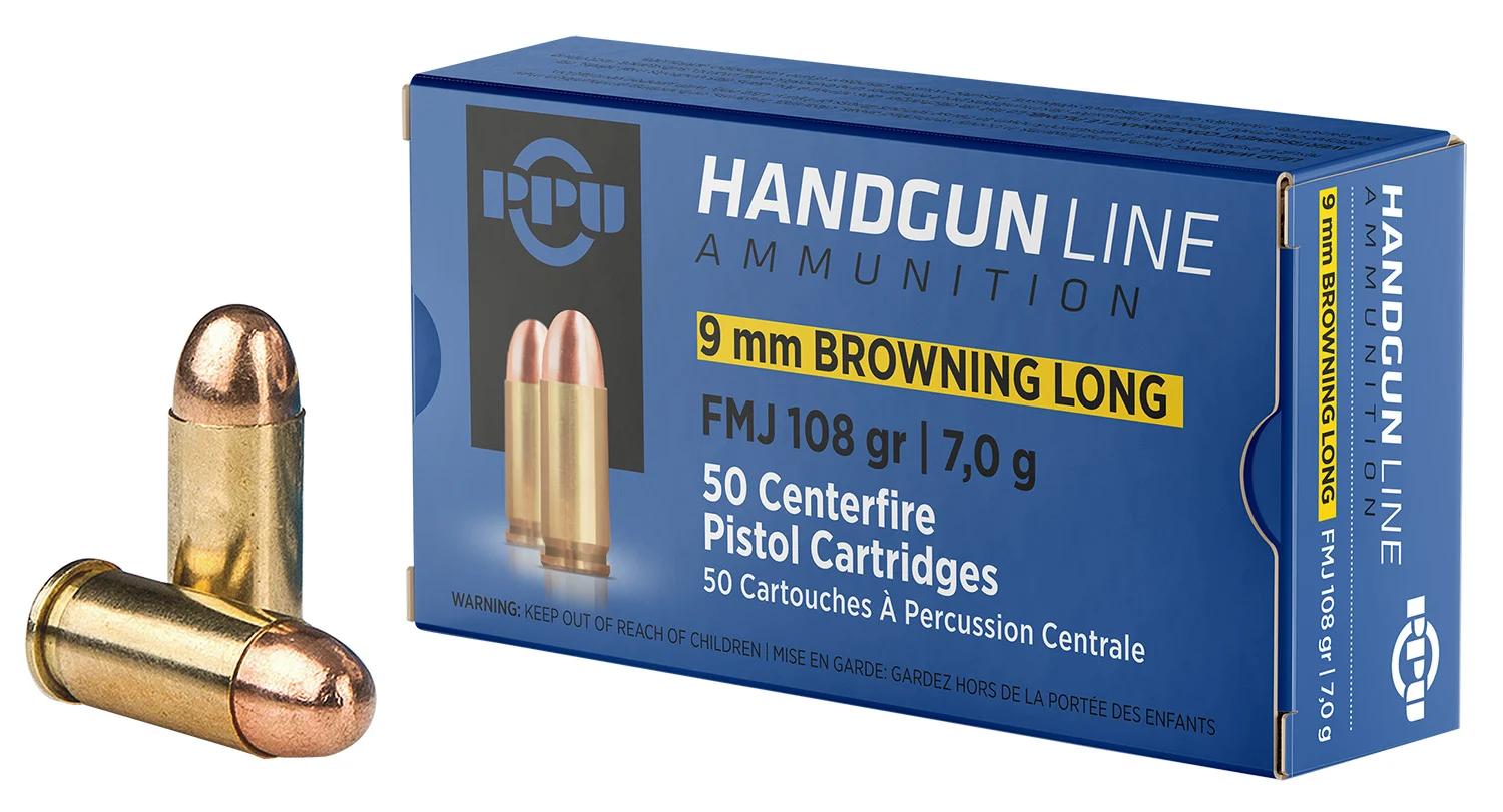 PPU PPH9BL Handgun  9mmBrowningLong 108gr Full Metal Jacket 50 Per Box/20 Case
