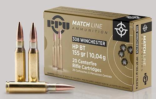 PPU Match Rifle Ammunition .308 WIN. 155 gr HPBT 2610 fps 20/ct